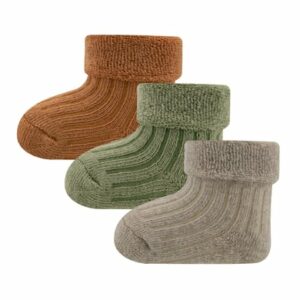 Ewers Babysocken 3er-Pack Rippe/Umschlag hellgrau/grün/rost