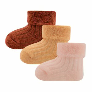 Ewers Babysocken 3er-Pack Rippe/Umschlag rosa/gelb/dunkelrost