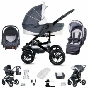 Friedrich Hugo Münster / 3 in 1 Kombi Kinderwagen Set / Luftreifen Grey & White