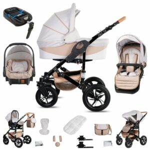 Friedrich Hugo Münster / 4 in 1 Kinderwagen Komplettset / ISOFIX Basis / Hartgummireifen Cream & Beige