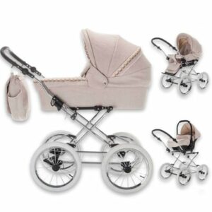 Friedrich Hugo Natureline / 3 in 1 Kombi Kinderwagen Set / Öko Nostalgie Kinderwagen Elisabeth Silver