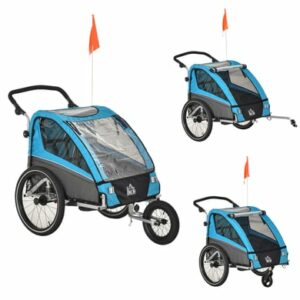 HOMCOM 3in1 Kinderwagen auch als Jogger und Fahrradanhänger blau