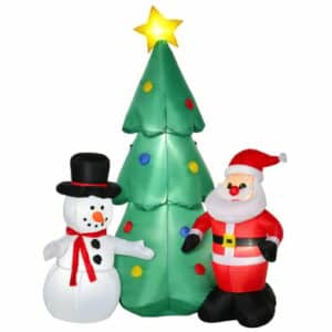HOMCOM Aufblasbarer Weihnachtsbaum mit Schneemann und LED-Weihnachtsbeleuchtung weiß