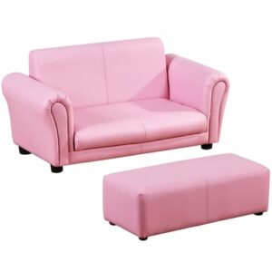 HOMCOM Kindersofa mit Hocker rosa