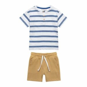 MINOTI T-Shirt und Shorts im Set Weiß/Steingrau/Blau