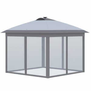 Outsunny Faltpavillon mit LED Solar Lichterkette und USB-Ladeanschluss grau