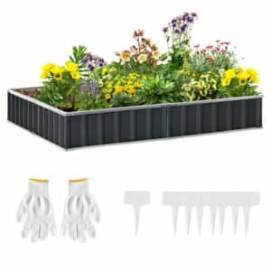 Outsunny Gartenbeet inclusive Gartenhandschuhen und Beetschildern grau