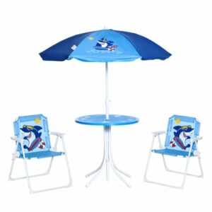 Outsunny Kindersitzgruppe mit Tisch und Sonnenschirm blau