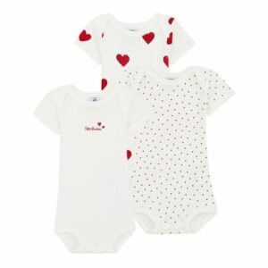 Petit Bateau 3 Bodies weiß mit Herzen