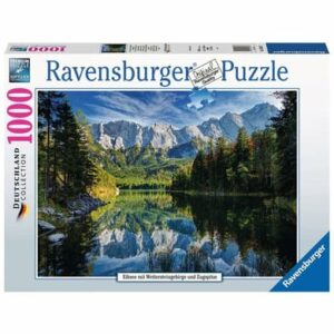 Ravensburger Eibsee mit Wettersteingebirge und Zugspitze bunt