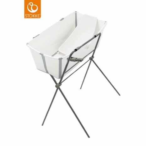 STOKKE® Badewanne und Badewannenständer Flexi Bath™ mit hitzeempfindlichem Stöpsel und Neugeborenenaufsatz grau ab der Geburt