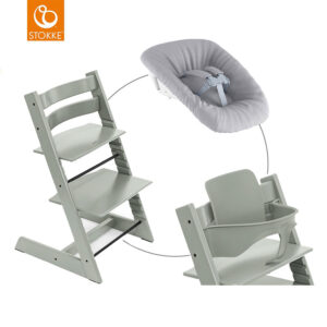 STOKKE® Mega Tripp Trapp® Set Hochstuhl Buche Glacier Green inkl. Newborn Set™ Grey und Baby Set Glacier Green