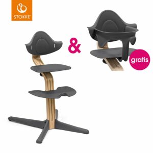 STOKKE® Nomi® Hochstuhl Eiche / anthrazit + gratis Baby Set anthrazit