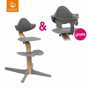 STOKKE® Nomi® Hochstuhl Eiche natur / grau + gratis Baby Set grau