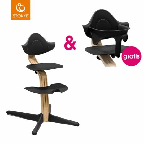 STOKKE® Nomi® Hochstuhl Eiche natur / schwarz + gratis Baby Set schwarz