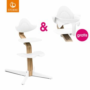 STOKKE® Nomi® Hochstuhl Eiche / weiß + gratis Baby Set weiß