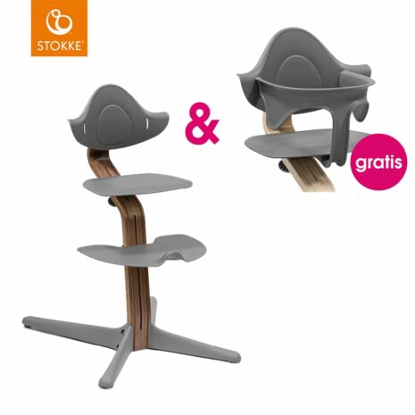 STOKKE® Nomi® Hochstuhl Walnuss / grau + gratis Baby Set grau