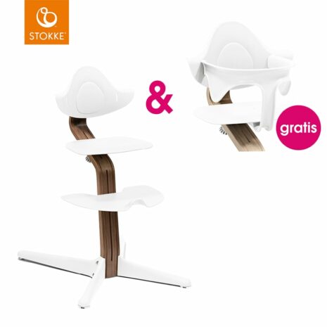 STOKKE® Nomi® Hochstuhl Walnuss / weiß + gratis Baby Set weiß