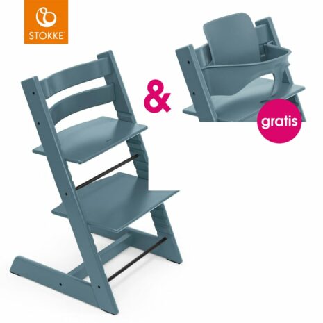 STOKKE® Tripp Trapp® Hochstuhl Buche Fjord Blue + gratis Baby Set Fjord Blue