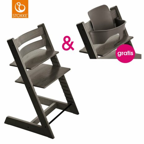 STOKKE® Tripp Trapp® Hochstuhl Buche Hazy Grey + gratis Baby Set Hazy Grey