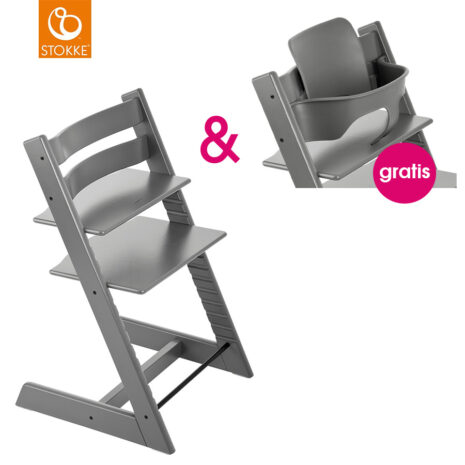 STOKKE® Tripp Trapp® Hochstuhl Buche Storm Grey + gratis Baby Set Storm Grey