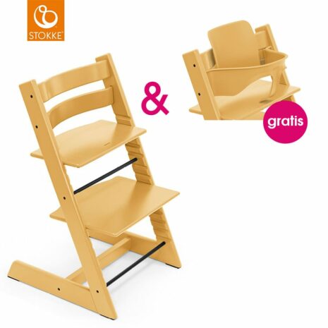 STOKKE® Tripp Trapp® Hochstuhl Buche Sunflower Yellow + gratis Baby Set Sunflower Yellow