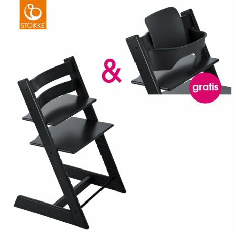 STOKKE® Tripp Trapp® Hochstuhl Buche schwarz + gratis Baby Set schwarz