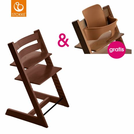 STOKKE® Tripp Trapp® Hochstuhl Buche walnussbraun + gratis Baby Set walnussbraun