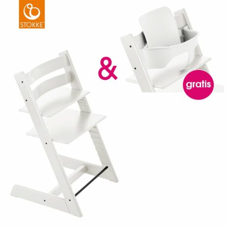 STOKKE® Tripp Trapp® Hochstuhl Buche weiß + gratis Baby Set weiß