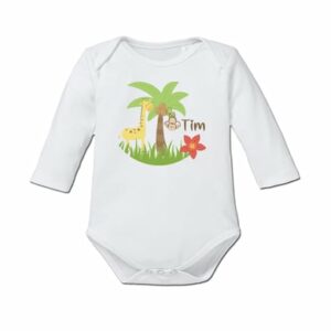 Schnullireich Baby Body (Langarm) mit Namen Safari Weiß