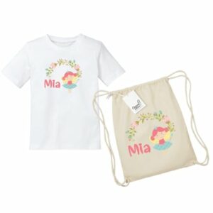 Schnullireich Geschenkset mit Namen Kleine Prinzessin: Turnbeutel + Kinder T-Shirt Weiß