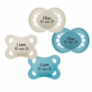 Schnullireich Schnuller mit Namen / Namensschnuller MAM Pure Love – 2er Set (Junge) Blau