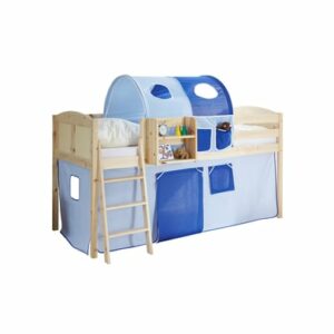 TICAA Hochbett Eric Country Kiefer Natur Classic Hellblau-Dunkelblau