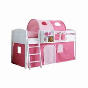 TICAA Hochbett Eric Country Kiefer Weiß Classic Rosa-Pink