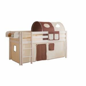 TICAA Hochbett Malte Kiefer Weiß Classic Beige-Braun