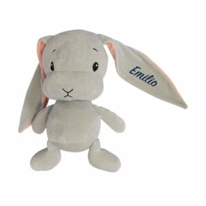 Tanjo Kuscheltier Hase mit Name bestickt 20 cm grau