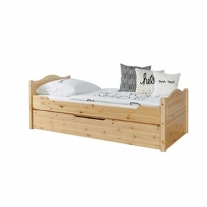 TiCAA Einzelbett Leni 90 x 200 cm Kiefer natur mit Zusatzbett