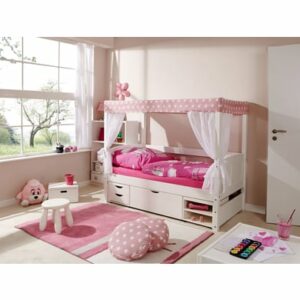 TiCAA Himmelbett Mini mit 3 Schubladen Stern Rosa