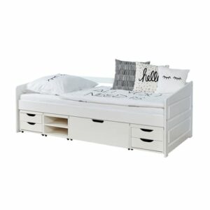 TiCAA Sofabett Micki Buche weiß mit 4 Funktionsschubladen