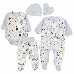 TupTam Baby Bekleidung Set Jungen Langarm Neugeborene 5 tlg grau/beige