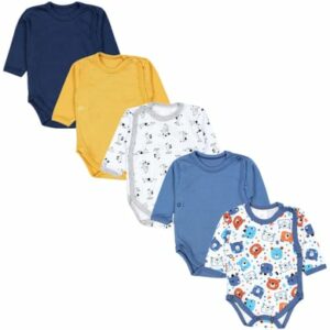 TupTam Baby Langarm Wickelbody im 5er Set blau/gelb