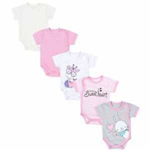 TupTam Baby Mädchen Kurzarm Wickelbody 5er Set weiß/grau