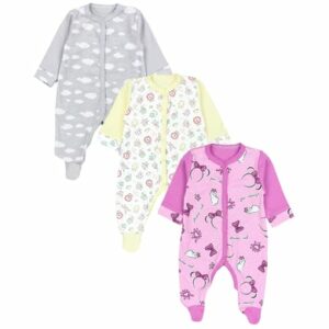 TupTam Baby Mädchen Schlafstrampler mit Fuß 3er Pack grau/gelb