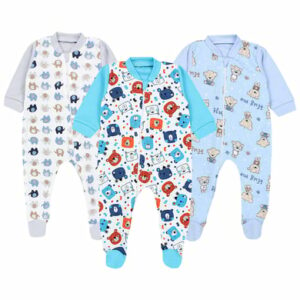 TupTam Baby Unisex Schlafstrampler mit Fuß 3er Pack blau/grau