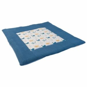 Ullenboom Krabbeldecke Waffelpique Motiv blau Wale 120x120 cm