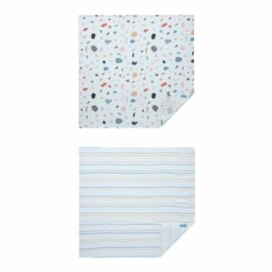 hibboux® Tagesdecken Musselin 75x75 Terazzo - Stripe 2er Set Multicolor