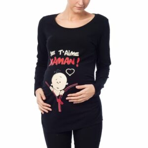 M.M.C. Umstandslangarmshirt Je t’aime maman mit Motiv Schwarz