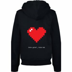 F4NT4STIC Hoodie Pixel Herz Happy New Year Silvester schwarz