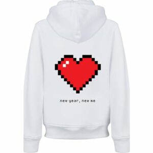 F4NT4STIC Hoodie Pixel Herz Happy New Year Silvester weiß