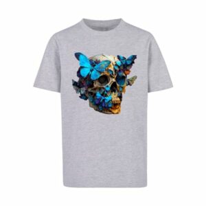 F4NT4STIC T-Shirt Schmetterling Skull TEE UNISEX heather grey